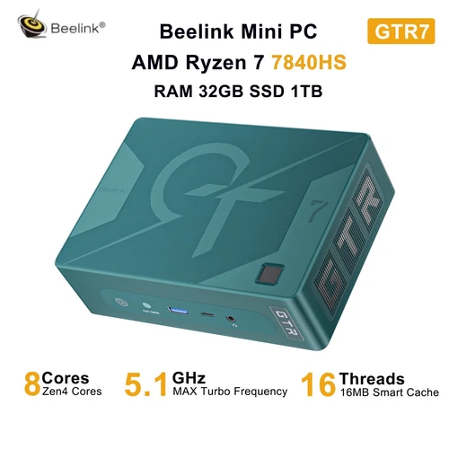 Beelink GTR7 Mini PC AMD Ryzen7 7840HS RAM-32GB SSD-1TB DDR5 UP to 5.1GHz 8C/16T