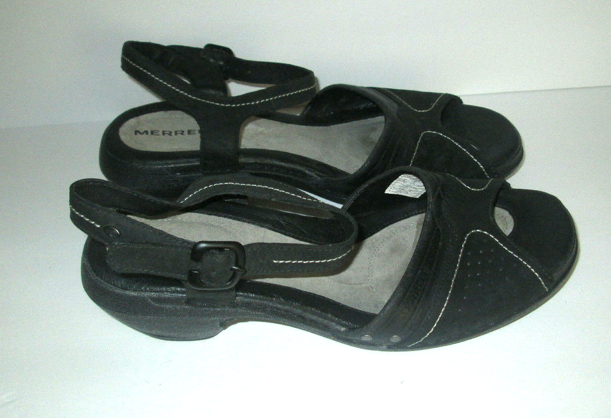 Sandalo donna Merrell Luxe cinturino pelle scamosciata zeppa nero punta chiusa taglia 9