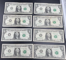 Lot of 8 Bills 2013 * & 2006 Star $1 FRN Federal Reserve Notes Circ #975
