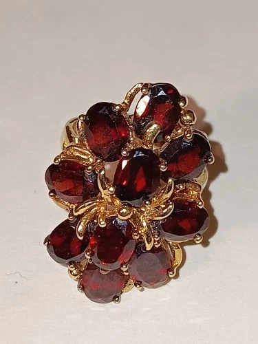 Vintage Sterling Silver Vermeil Red Garnet Cocktail Ring