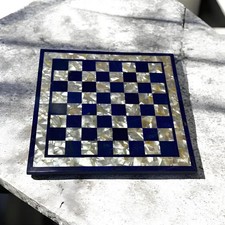 Marble Chess Design Coffee Tabletop Square Mother of Pearl Inlay Handmade Royal