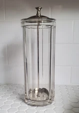 Glass Straw Holder Container or Barber Comb Disinfectant Jar 9.5"Vintage
