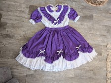 Vtg Emma s Rainbow Girls Pageant Dress Size 12 Purple White Ruffled Waist Ties