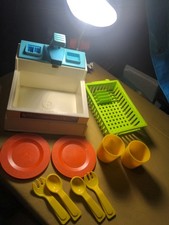 VTG 1982 Fisher-Price Toy SINK Kitchen Playset 918 Dishes Soap - Works 