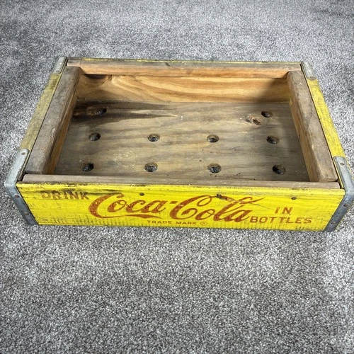 Vintage Coca Cola Crate Yellow Wooden Rustic Flat Crate Antique Houston, TX (C)