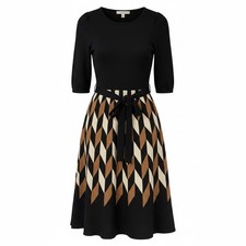 Julian Taylor - Sweater Knit Dress - Medium - Black/Tan Short Sleeve  PRE-OWNED