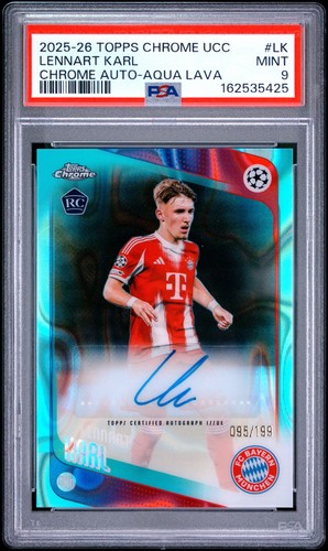 2025-26 Topps Chrome UCC Lennart Karl Auto Aqua Lava Refractor /199 PSA 9 Rookie