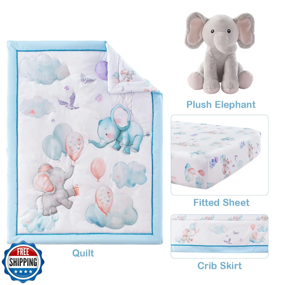 Juego de ropa de cama de cuna de 4 piezas para niños niñas, bebés niños pequeños ropa de cama para bebés Foto 2 de 4