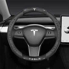 👍 Round Type Carbon Fiber Leather Car Steering Wheel Cover For Tesla Model 3 Y