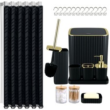 23 PCS Black Bathroom Accessories Set Tassel Woven Fabric Shower Curtain