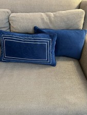 Set of 2 Blue Velvet Lumbar Pillow Covers 12x20  Decorative Accent  Zipper