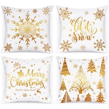 White and Gold Bronzing Christmas Throw Pillow Covers 20x20 Set of 4, 20 inch...