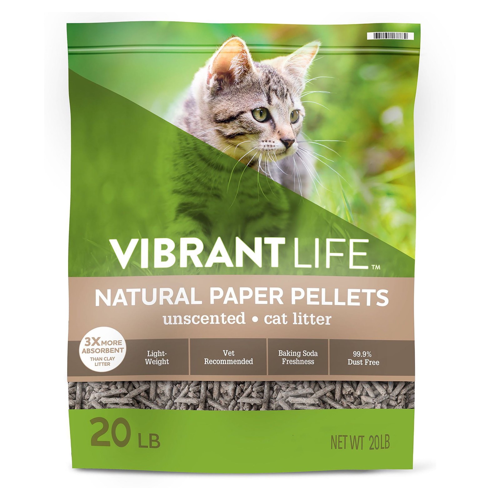 Vibrant Life Unscented Cat Litter, 20 lb, Paper Pellets Absorbent Odor Control
