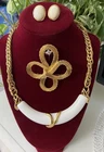 Lot Monet brooch, Monet Necklace And  Trifari Pierced Earrings Gold Tone Vintage