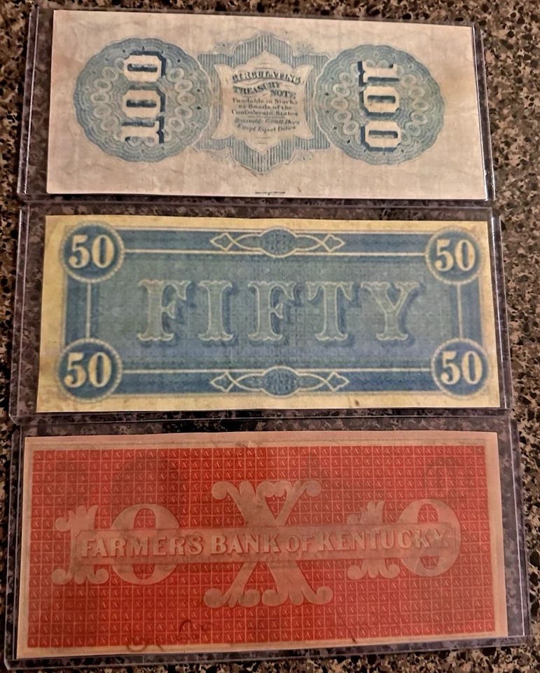 Lot of 3 Confederate States of America Bills $100, $50 & $10 - Image 2 of 2