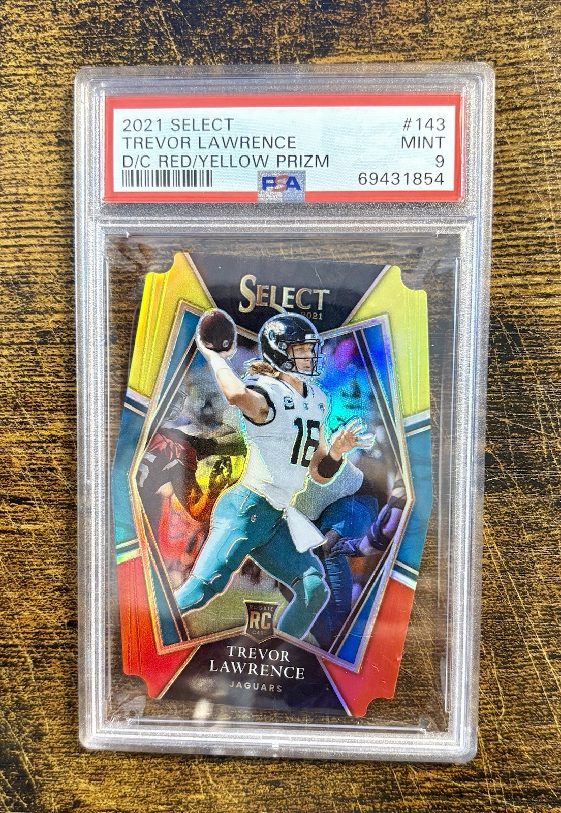 2021 Select Trevor Lawrence Premier Level Red Yellow Die-Cut Prizm RC PSA 9 Jags