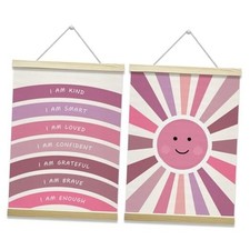 I Am Kind Positive Affirmations Poster Hanger Frame, Inspirational Rainbow-Pink