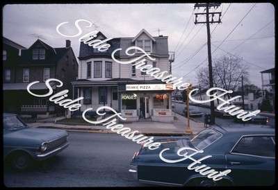 Frankie Pizza Sign Hoagies Street Scene Cars 35mm Slide 1970s