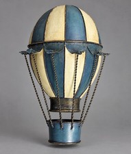 Vintage Metal Blue  Ivory Hor Air Balloon Wall Hanging Decor 16" x 9"