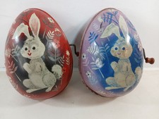  2 1950s Musical Easter Bunny Wind Up Eggs Toys Mattell Vintage READ