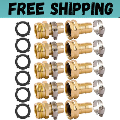 5 Set Garden Hose Repair Connector Kit with Clamps Fit for 3/4'' or 5/8'' Garde...