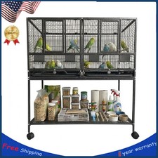 Wrought Iron Bird Cage with Rolling Stand Flight Aviary for Parrots, Cockatiels