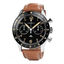 HEMEL Airfoil Cronografo Meccanico Acciaio Marrone Pelle Nero Orologio Uomo
