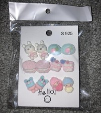 FLOCKED BUNNIES COOKIE NICE DAY BEAR POPSICLES TWIN STARS FUZZY EARRINGS LOT