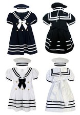 NEW BABY GIRL TODDLER SAILOR NAUTICAL CRUISE FORMAL OUTFITS DRESS NAVY