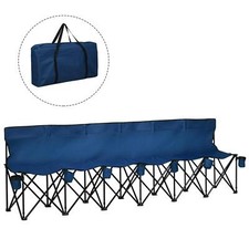 6 Seat Folding Bench Multi Deck Chair Cup Holder Hiking Camping Steel Blue New