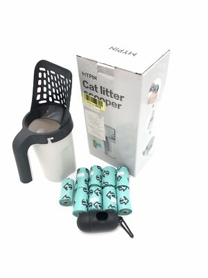 MYPIN 2 in 1 Katzenstreuschaufel mit Abfallbehälter, Abnehmbar, Schwarz/Weiß
