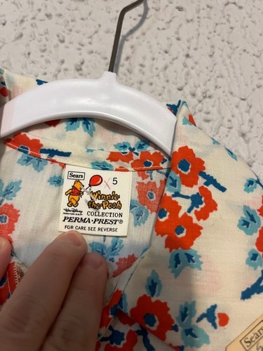 Vintage New W Tag Deadstick Winnie The Pooh Sears Perma Prest Floral Button Down - Picture 3 of 5