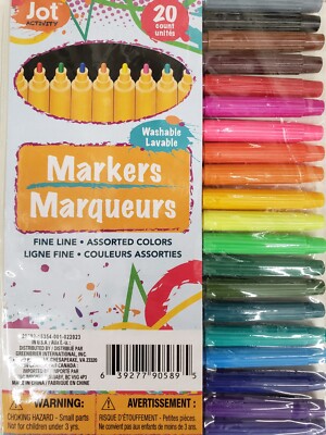 Jot Washable Markers 20 Fine Line Assorted Colors Coloring Crafts Kids 