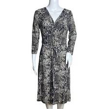 Talbots Dress Womens Small Tan Black Snake Print Faux Wrap Edgy Party Cocktails