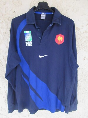 Maillot QUINZE de FRANCE Rugby World Cup 2007 NIKE vintage shirt coton IRB  L