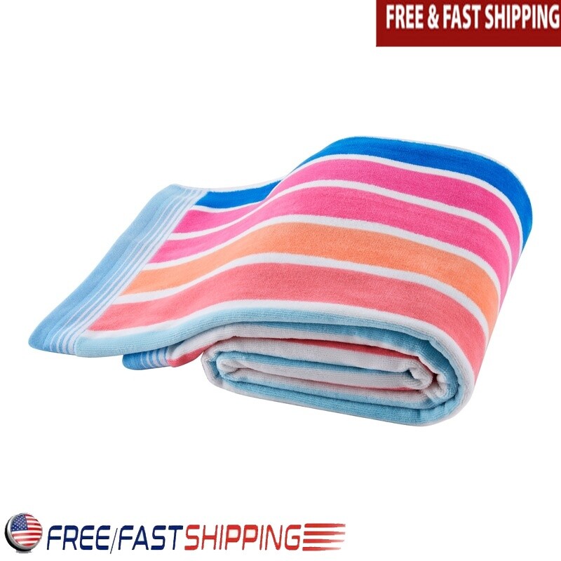 Retro Stripe Oversized Eco-Friendly Beach Towel Soft Lightweight Absorbent  