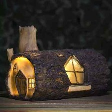 Solar Fairy House Garden Ornament Wooden Log Effect Light Up LED Home Outdoor