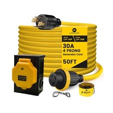 50FT 30 Amp Generator Power Cord and Power Inlet Box Waterproof Combo Kit, He...