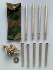 VTG Old Belgian Field Tent Shelter Pegs Bag Set Moon Balls Camo Belgium Army 50s