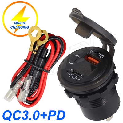 USB C Steckdose 12V PD + QC 3.0 USB Einbau Buchse Wasserdicht KFZ Ladegerät Dose - Bild 1 von 4