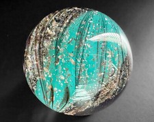1.88" Teal Solid Core Swirl Lampwork Contemporary Handblown Art Glass Marble