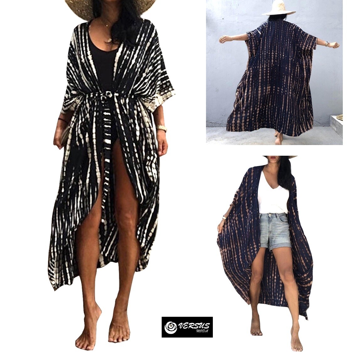 Spolverino Donna Caftano Copricostume Aperto Mare Woman Open