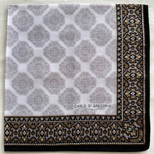 VTG Handkerchief Gray Brown Cotton Damask Medallion Pattern Pocket Square 17"