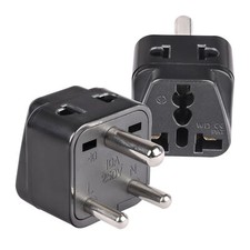 OREI 2 in 1 Universal/USA to India Type D Travel Adapter Plug - 2 Pack - Black