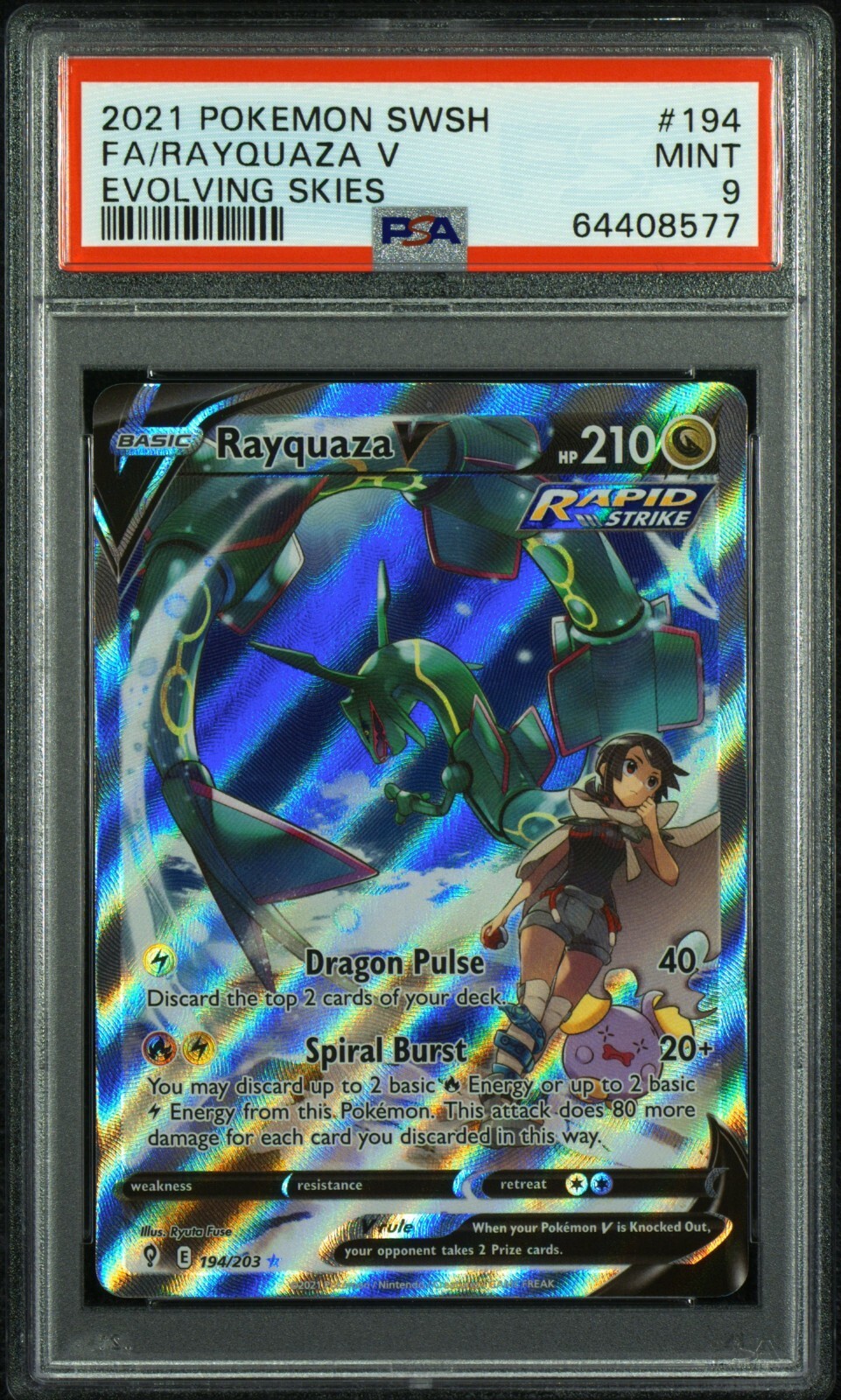 PSA 9 MINT Rayquaza V 194/203 Evolving Skies Alternate Art Graded Pokemon Card