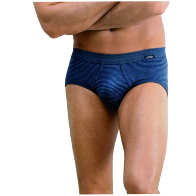 Ammann Herren Slip mit Eingriff Unterhose Jeans Ringeloptik Baumwolle Polyester