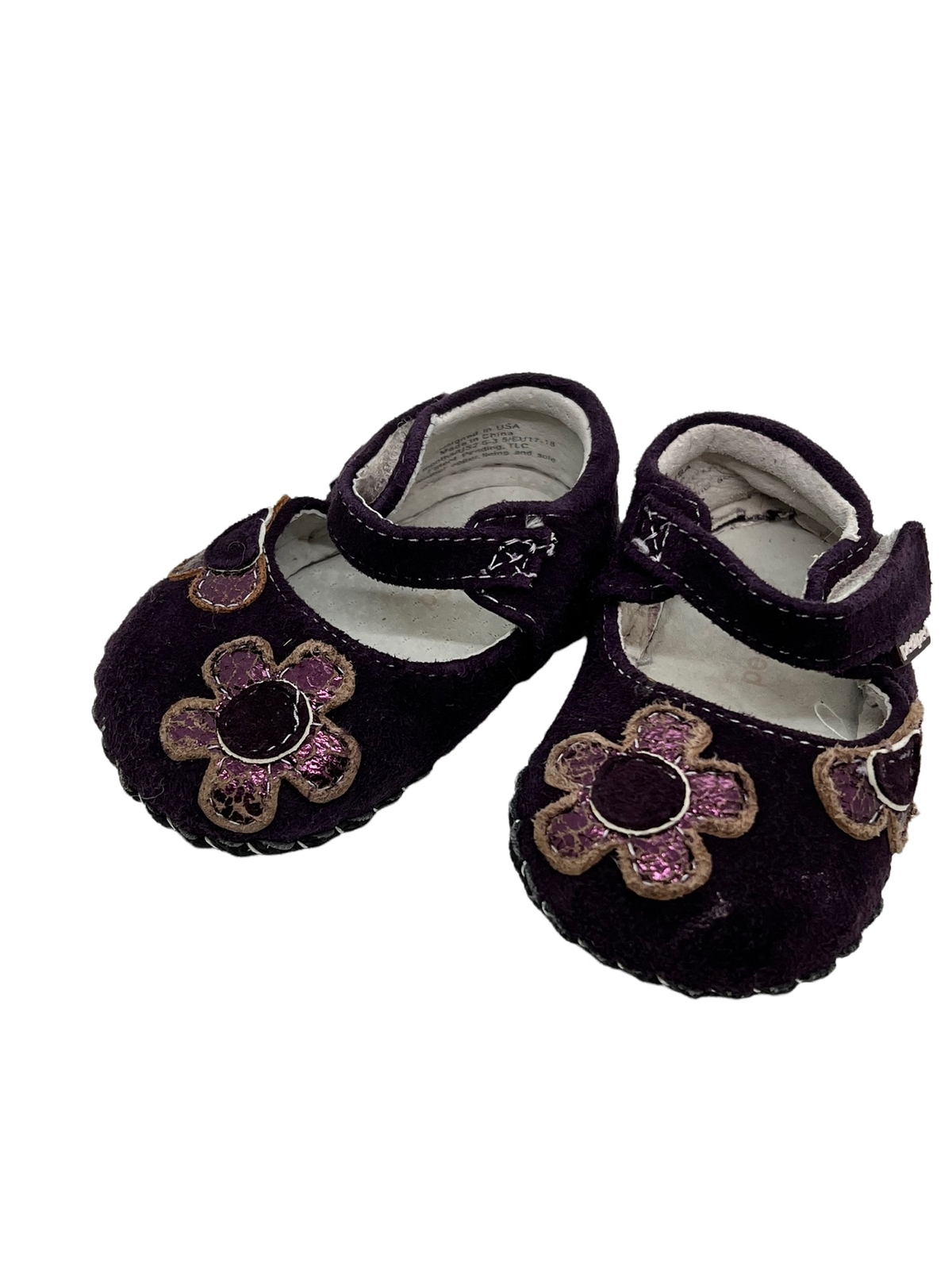 SAOLA Scarpe bambina pediped viola scamosciato fiori suola morbida tg 0 6 mesi