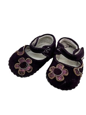 Pediped Purple Suede Flower Soft Sole Girls Shoes Sz 0-6 Months
