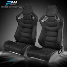 Adjustable Universal Racing Seats x2 Black Suede & Carbon Leather &2 Dual Slider