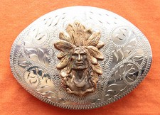 Vintage Western Flair Indian Chief Hand Made Western Belt Buckle